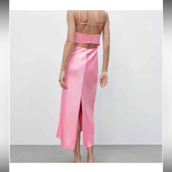 Zara Satin Effect Cut Out Dress in pink - Picture 3 of 5
